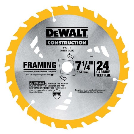 Dewalt 7-1/4 In. 24T Framing Saw Blade DW3578B10